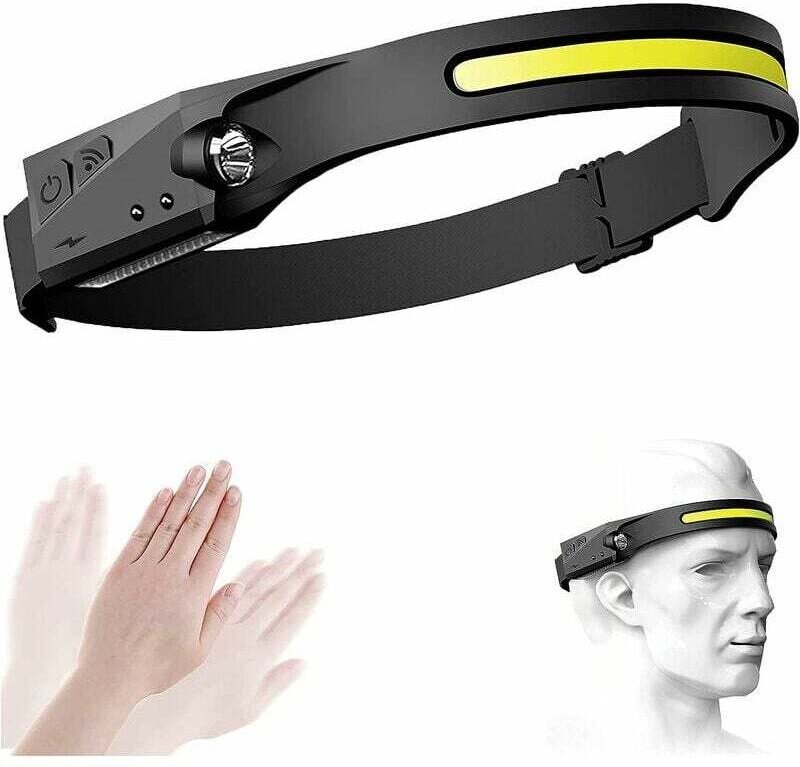 Stirnlampe, wiederaufladbar per USB, COB-LED-Stirnlampe, 230° breiter Abstrahlwinkel, mit Bewegungssensor, leichte und h...
