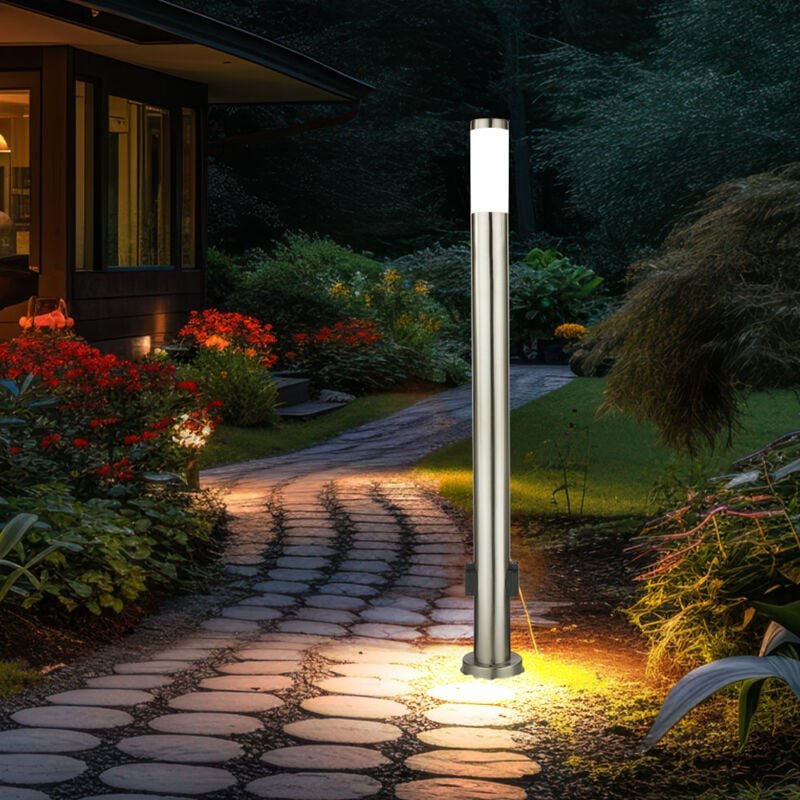 Stehleuchte Standlampe Garten Terrassenlampe Edelstahl Außen led, Außensteckdosen, Metall, 1x E27 Fassung, DxH 13,1x110 ...