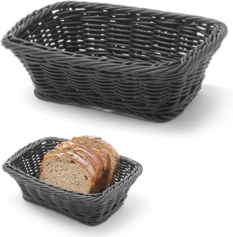 Rechteckiger Brotkorb aus Polypropylen, schwarz, 190x130x60 mm - Hendi 426791