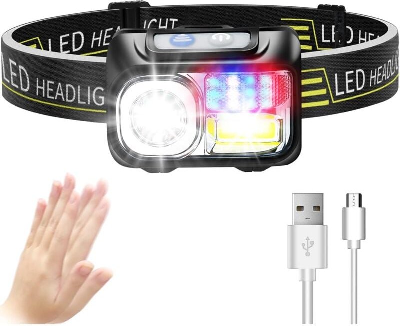 Aougo - Wiederaufladbare LED-Stirnlampe, leistungsstarke wasserdichte Stirnlampe mit 9 einstellbaren Beleuchtungsmodi. S...