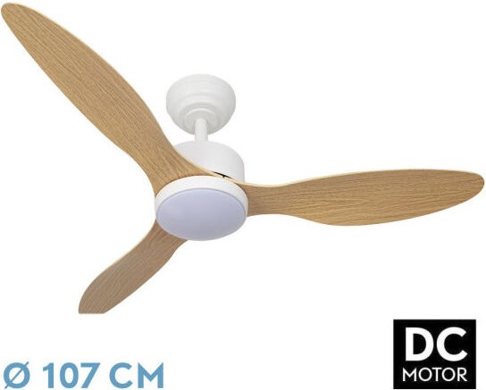Abrila -Ventilator dc serpa : Farbe White mit three Beech Blades : 6 einstellbare Geschwindigkeiten : 3 Temperaturen : 3...
