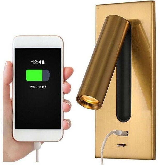 Leselampe, LED-Kopfteillampe, versteckter Schalter, Nachttischlampe, USB-Wandeinbau-Nachttischlampe, Leselampe, Wandleuc...