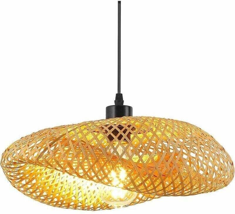 40 cm E27 Rattan-Deckenleuchte – gewebter Bambus, Retro-Design für Badezimmer, Wohnzimmer oder Esszimmer