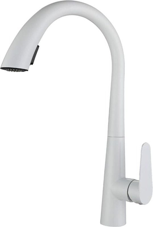 Weiße Küchenarmatur mit Ausziehbrause, 360° drehbare Küchenarmatur mit Ausziehbrause, Küchenarmatur aus Edelstahl, 2 Str...