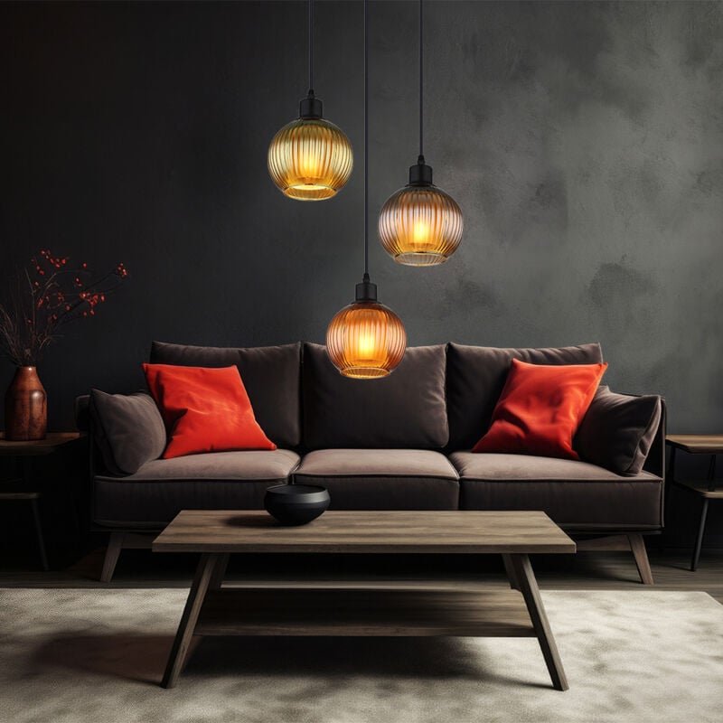 Pendellampe 3 flammig Esstischleuchte Glas Wohnzimmerlampe Hängelampe, Glas petrol, bronze, grün, 3x E27, DxH 36 x 120 c...