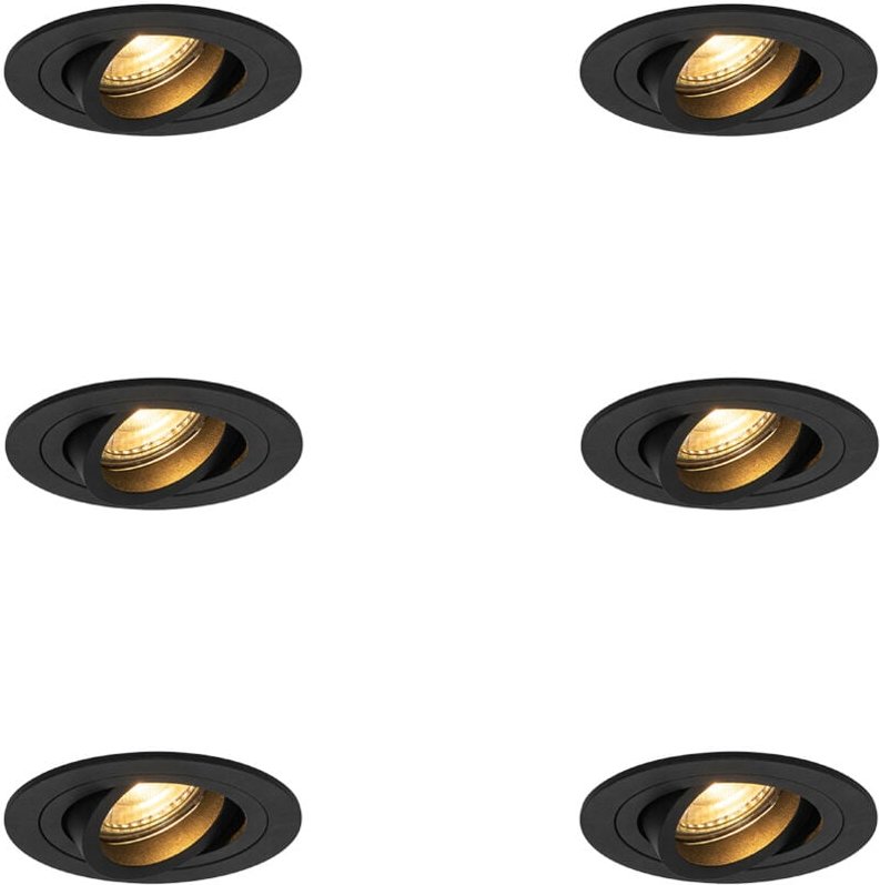 Set mit 6 modernen Einbaustrahlern schwarz - Rondoo