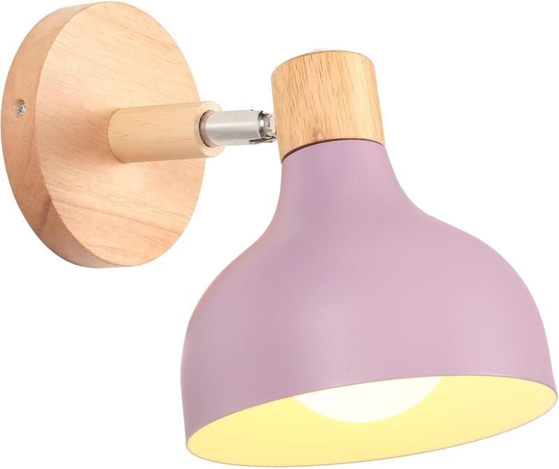 E27 Wandleuchte Retro Wandlampen aus Holz Metall Lampenschirm Verstellbare Wandspot Helles Lila