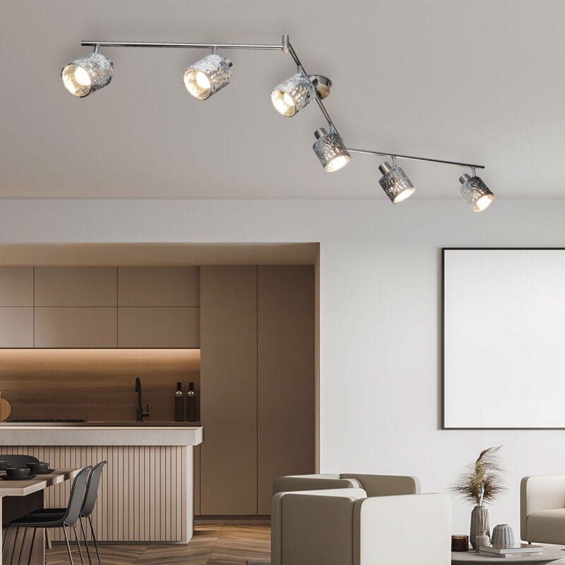 Globo Lighting - Deckenlampe Deckenleuchte 6 flammig Spotleiste schwenkbar Wohnzimmerleuchte, Metall Samt silber, 6x E14...