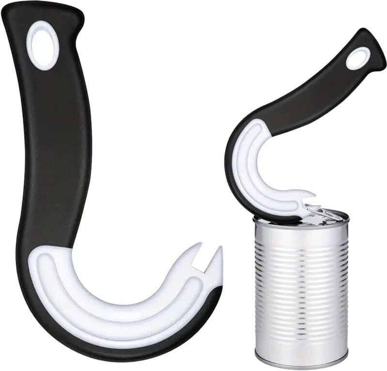 J-förmiger Dosenöffner mit Haken, Dosenöffner mit Ringverschluss, Dosenöffner mit rutschfestem Griff, praktisches Küchen...