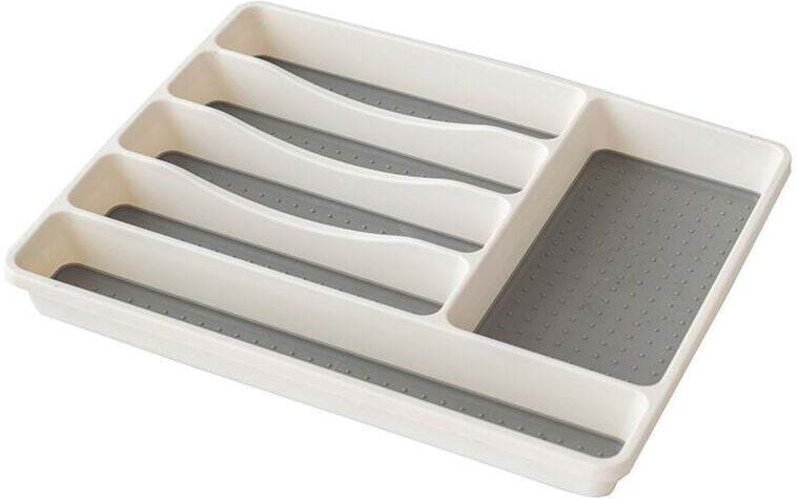 Besteckkasten mit 6 Fächern, Küchenschubladen-Organizer, 41 x 33 x 5 cm, rutschfeste Oberfläche, Weiß/Anthrazit