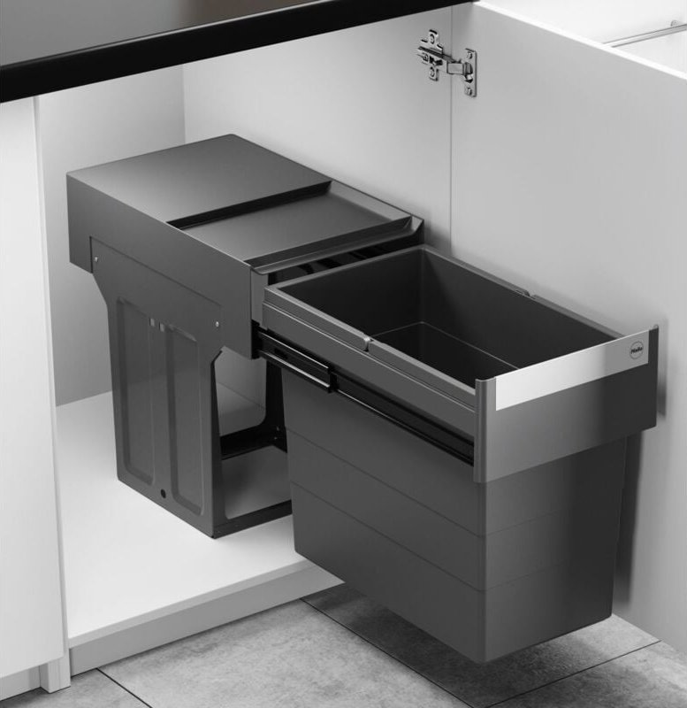 Hailo - Einbaumülleimer Abfallsammler as Tandem Dunkelgrau Vollauszug 28L