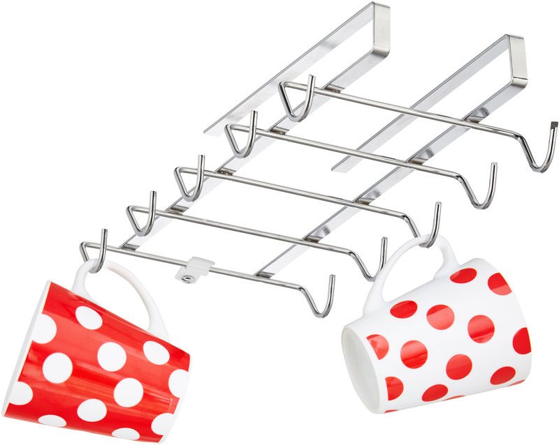 Tassenhalter Schrankeinsatz für 10 Tassen, Metall Tassenaufhänger Küche, Schrank, Regal, hbt 6x14x28cm, silber - Relaxda...