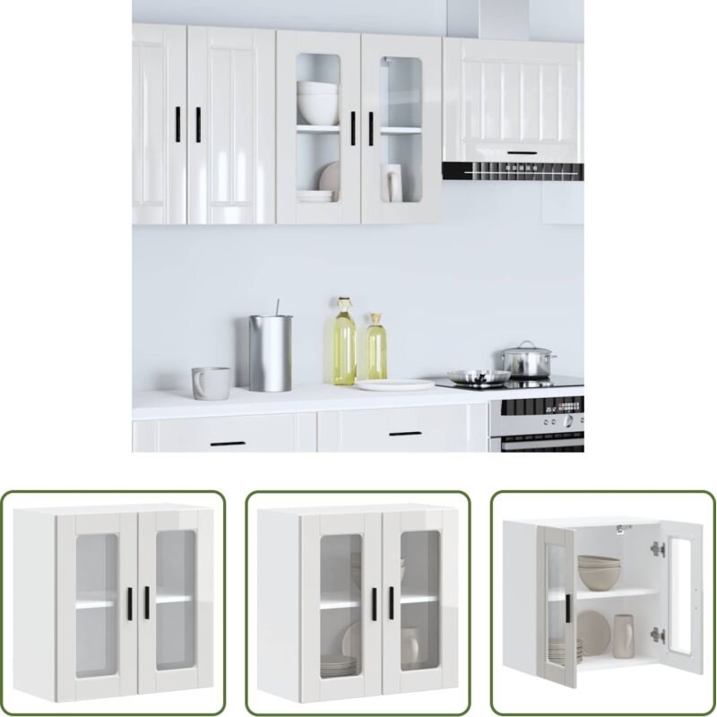 Küchenmöbel - Küchen-Hängeschrank mit Glastür Porto Hochglanz-Weiß