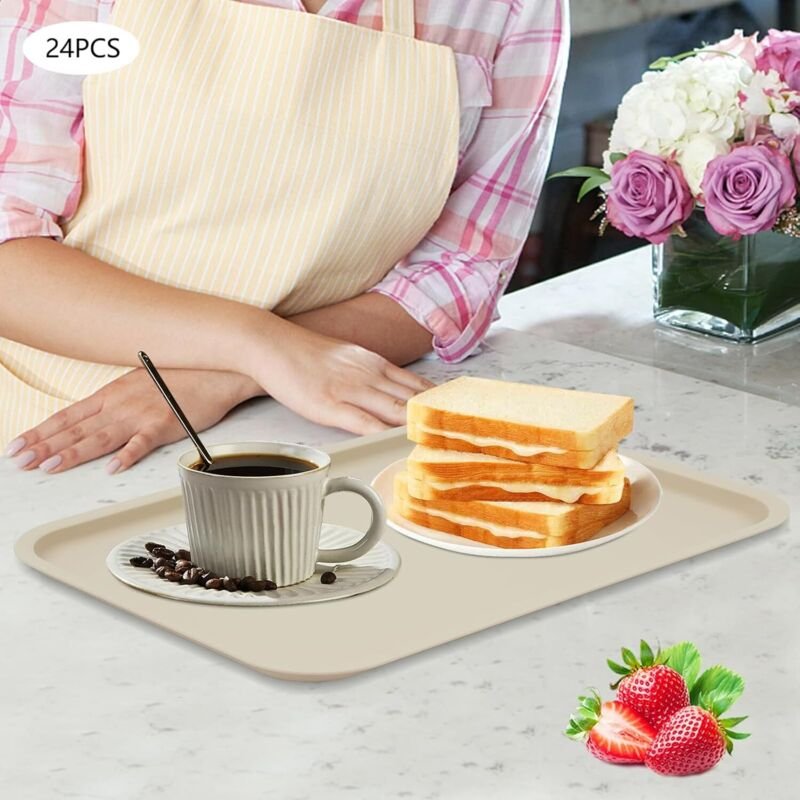 24 Stück Kunststofftablett, Serviertablett, Rutschfest Rechteckig Servierplatten, Plastik Tabletts aus Kunststoff Kunsts...