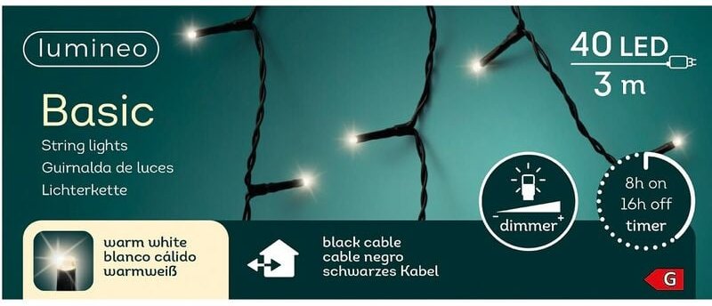 Lumineo - led Lichterkette Basic 300 cm 40 Lichter warmweiß