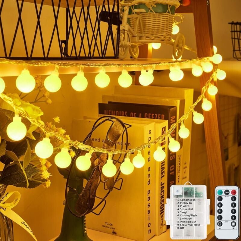 Lichterkette für draußen/drinnen, 6 m, 40 LEDs, wasserdicht, batteriebetrieben, 8 Modi mit Fernbedienungs-Timer, für Gar...