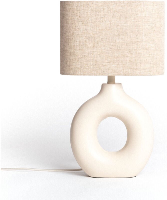 Tischlampe Keramik und Stoff Memphis Beige