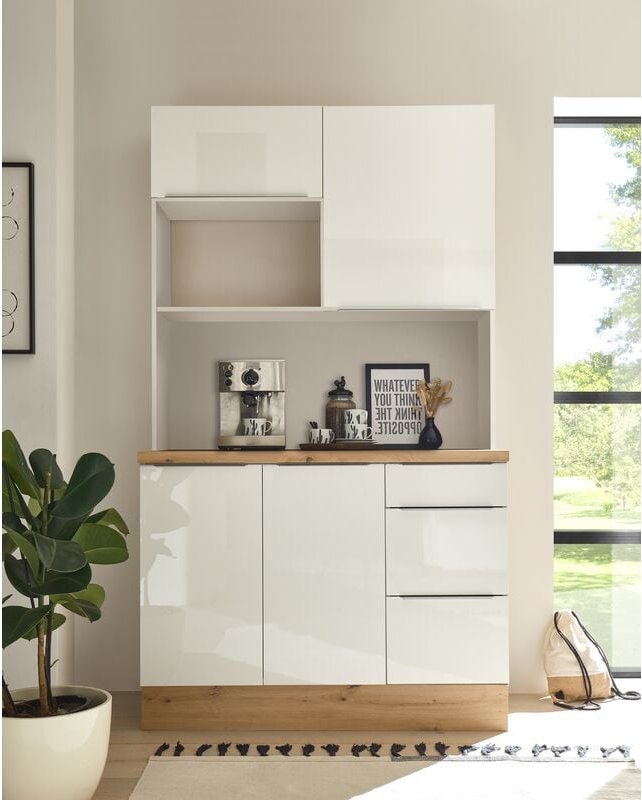 Küchen Buffet Marleen Premium 120 cm Weiß Artisan Eiche Respekta