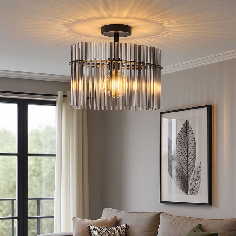 LED Deckenlampe Glasstäbe rauchfarben Wohnzimmerlampe Deckenleuchte oval Schlafzimmerlampe, 4W 320lm warmweiß, LxBxH 40x...