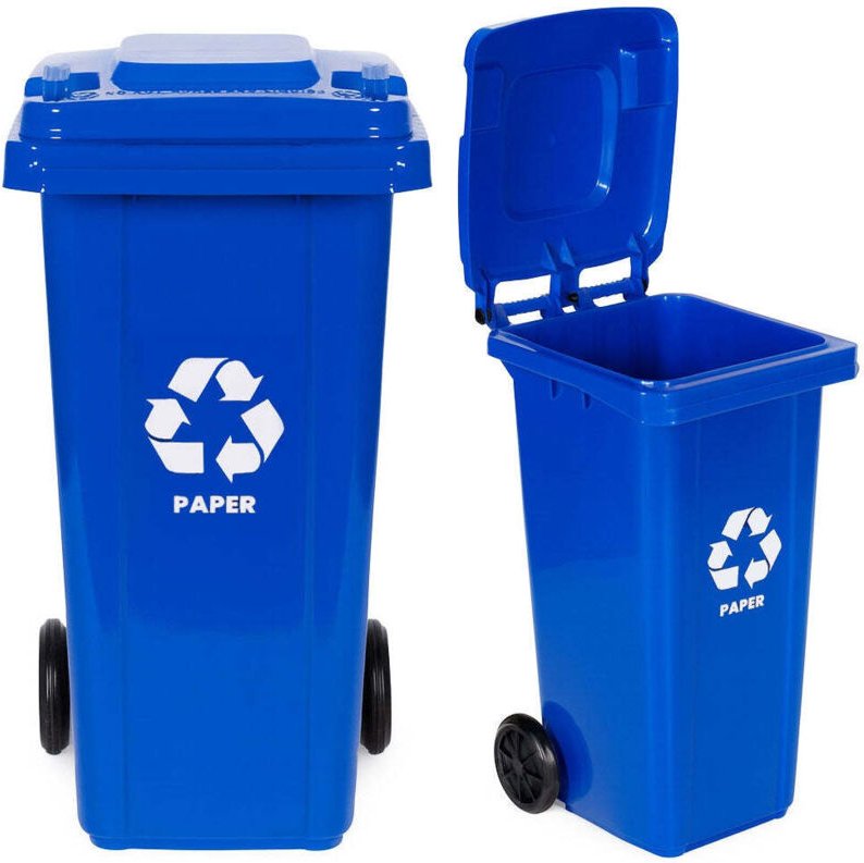 120-Liter-Papierabfalleimer in Blau mit Gummirädern