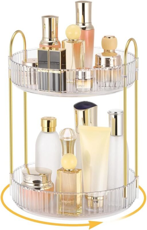 Transparenter, zweilagiger, drehbarer Organizer (360°), zur Aufbewahrung von Parfüm und Kosmetikartikeln für Schminktisc...