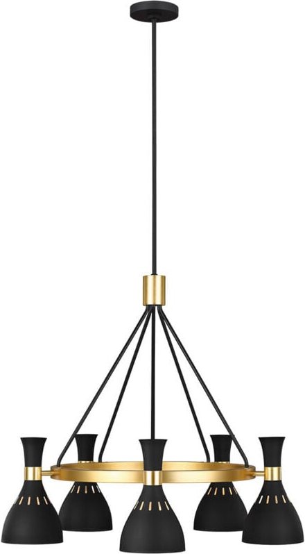 Joan 5 Light Kronleuchter, Mitternachtsschwarz, Mitternachtsschwarz, brüniertes Messing, E27 - Elstead
