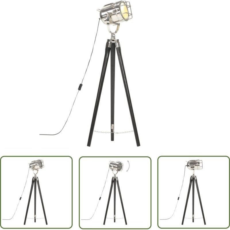 The Living Store - Stativlampe Schwarz Mango Massivholz 97 cm - Retro Lampe - Stehlampe Wohnzimmer - Hollywood Lampe - T...