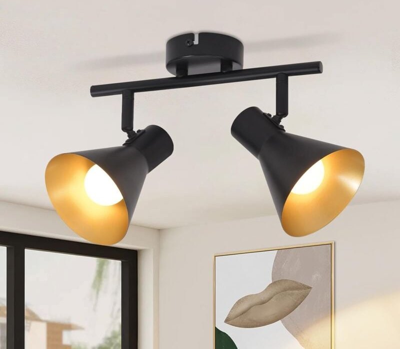 Deckenlampe Küche Deckenstrahler Schwarz - 2 Flammig Küchenlampe E14 Vintage Deckenleuchte Flur Schwenkbar 330° Industri...