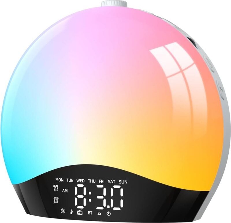 Lichtwecker-Radio mit Wake-up-Light, Sonnenaufgangs-Simulationswecker auf LED-Nachttischlampe, Bluetooth-Funktion, 20 He...