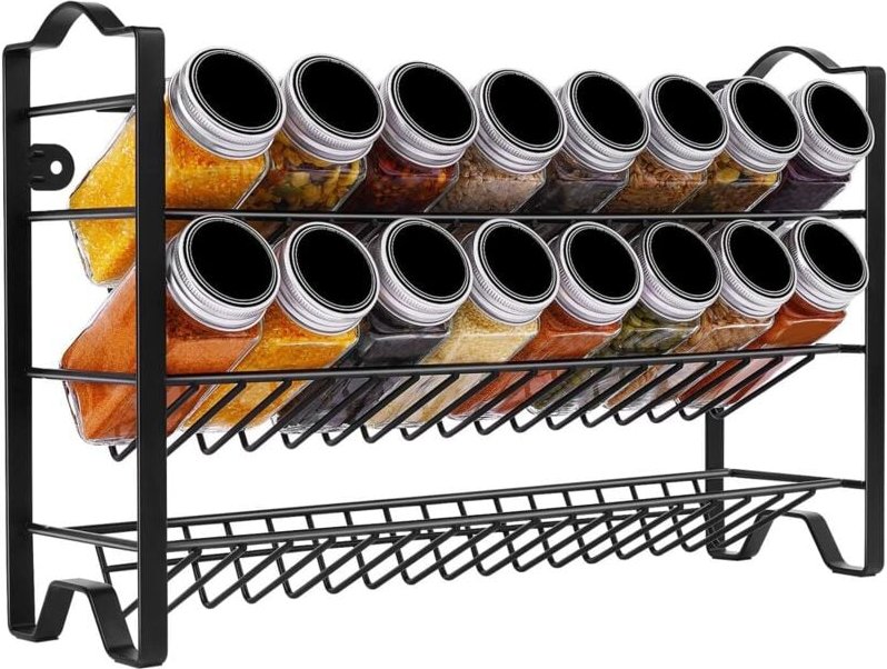 Gewürzregal, 3-stöckig, Organizer (Schwarz)