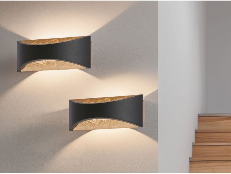 Meinewunschleuchte - 2er set led Updown Wandlampen Schwarz Gold, Breite 22,5cm