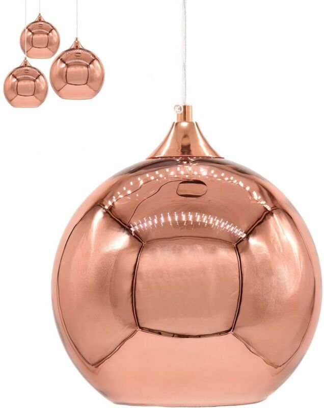 Ineasicer Kronleuchter mit Kupferspiegel, Glaskugel, verstellbares Kabel, Chrom, Kugel, Pendelleuchte, Lampenschirm, Hei...