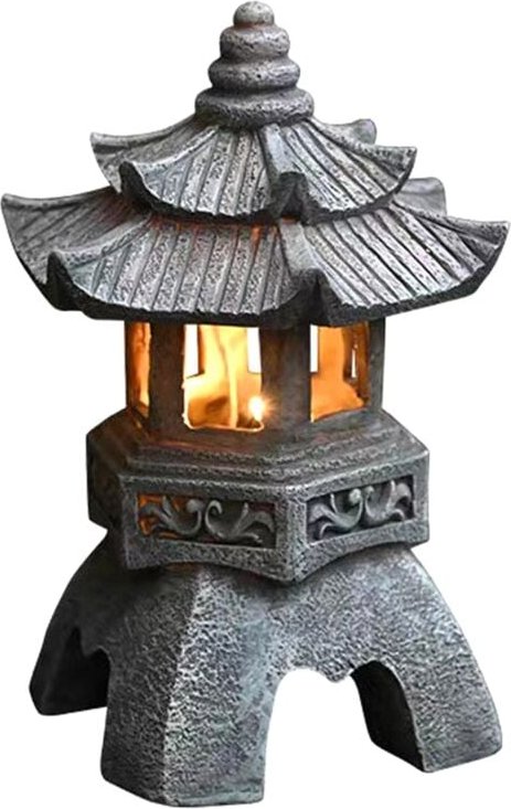 GartenzubehöR Ornament Solarbetriebene Harz-Pagodenlaterne Palastlaternen Turmstatue Solarlampe Gartendekoration c