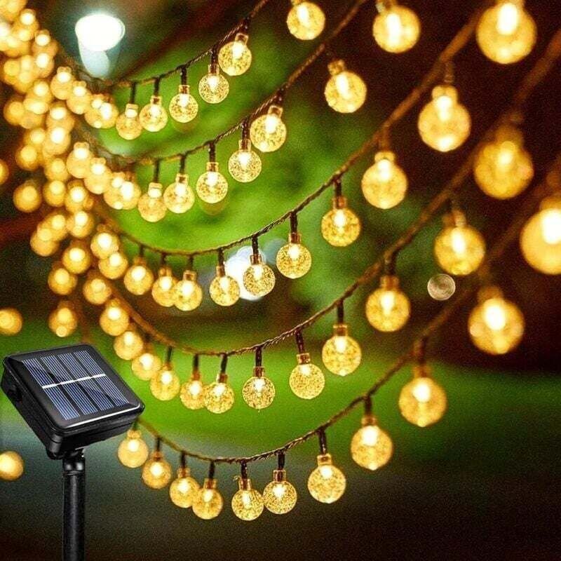 Solarbetriebene Lichterkette für den Außenbereich, 12 m, 100 LEDs, 8 Modi, ideal für Garten, Balkon und Terrasse (warmwe...
