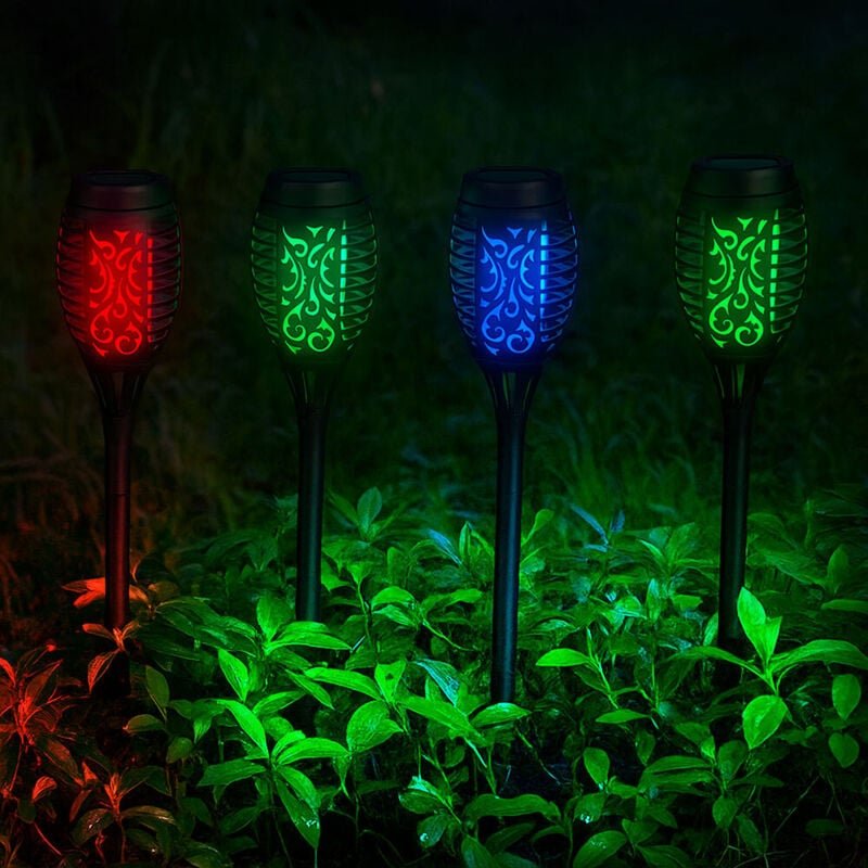Solarleuchte Erdspieß Feuereffekt Solarlampen für Außen Farbwechsel Solar Außenbeleuchtung Garten, Stanzungen, 8x rgb le...