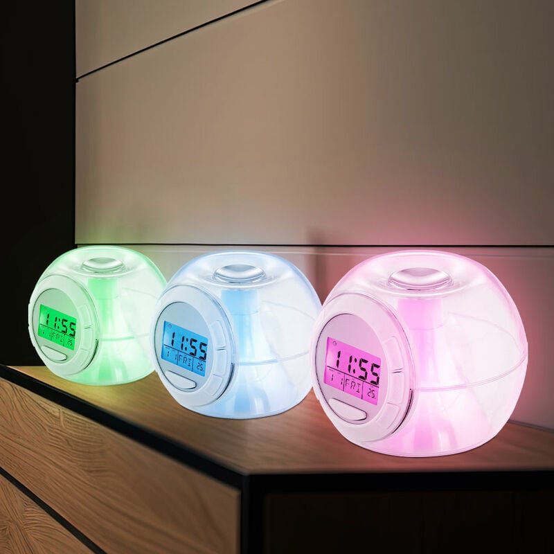Etc-shop - Wecker digital led Display mit Datum Temperatur rgb Farbwechsel mit 6 Naturtönen, Kunststoff klar, h 8,5 cm, ...