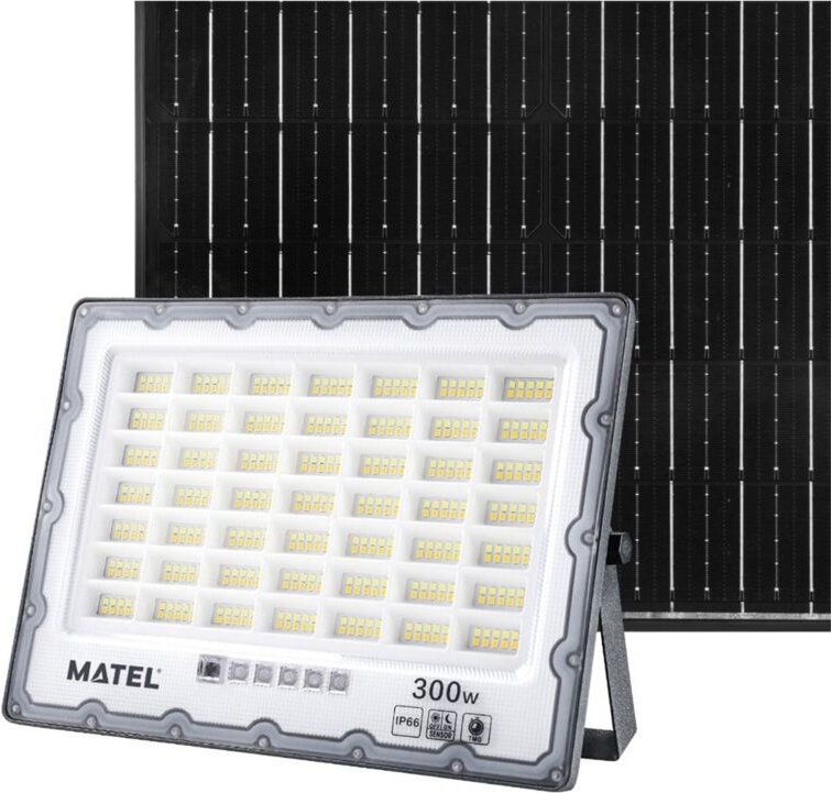 LED-Projektor mit programmierbarem Solarpanel und Fernbedienung (200W 3CCT 2500lm) IP65 28,4x20,7cm grau