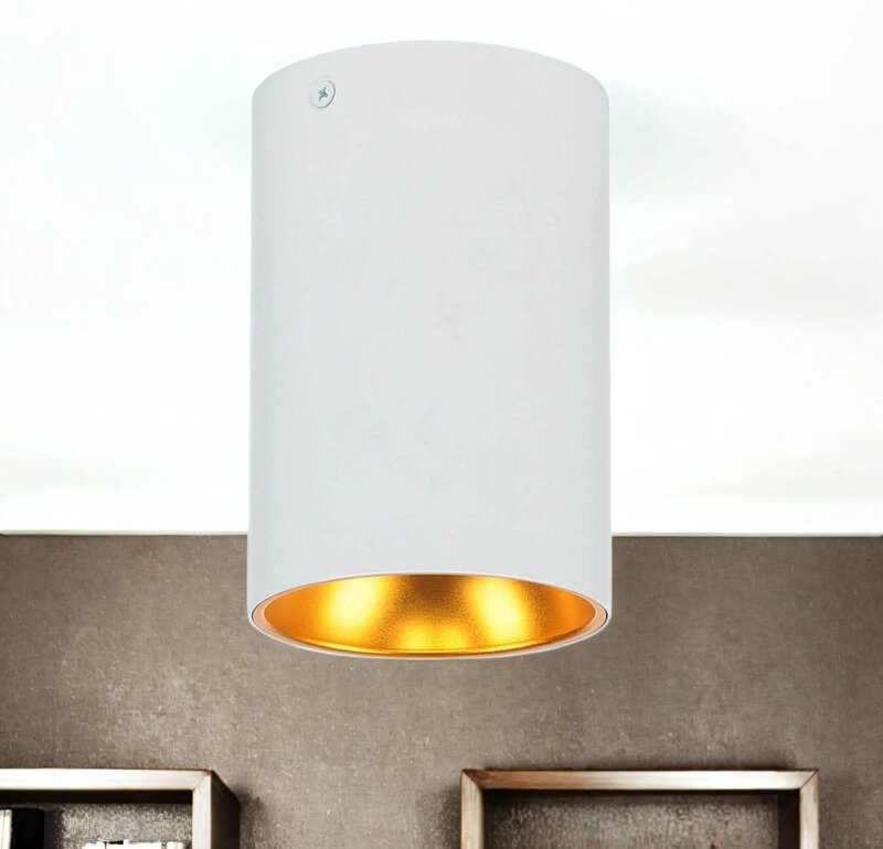 Licht-erlebnisse - Kleiner Deckenspot Aufputz ø 9,5 cm h: 12,5 cm in Weiß Kupfer-Gold GU10 Deckenlampe Spot