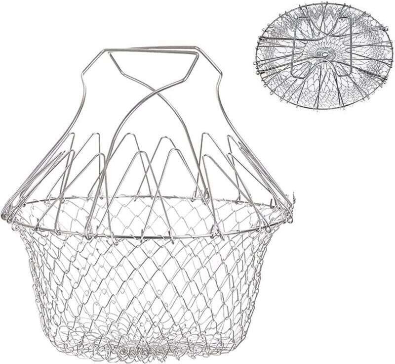 Frittierkorb, Salatkorb, Küchensieb aus Edelstahl, erweiterbarer Frittierkorb, Profi-Küchenkorb