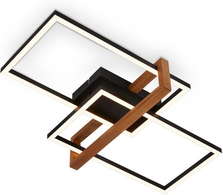 Led ceiling light, black, with wood, LED/33W