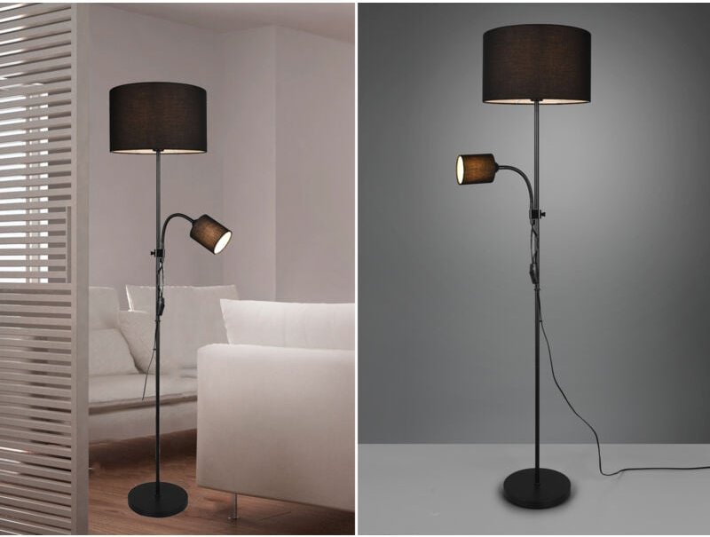 Trio Lighting - Stehleuchte owen Flexarm Leselicht Metall & Stoffschirm Schwarz, Höhe 160cm