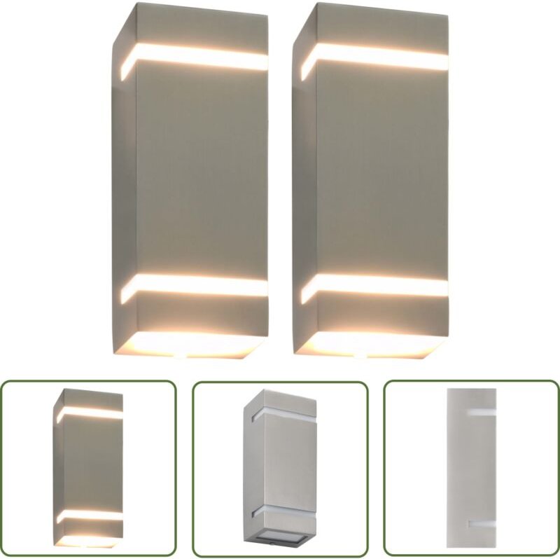 The Living Store Außenwandleuchten 2 Stk. 35 W Silbern Rechteckig - Outdoor-Beleuchtung - Edelstahl Wandleuchte - Garten...