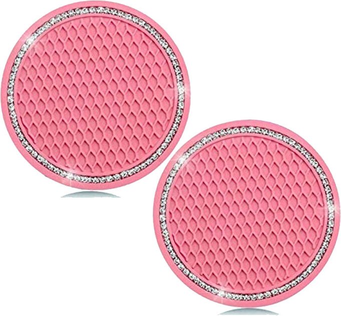 Tlily - 2 Stücke Rosa Bling Auto Getränkehalter Strass Anti Slip Einsatz Matte Getränk Untersetzer Kristall Fahrzeug Zub...