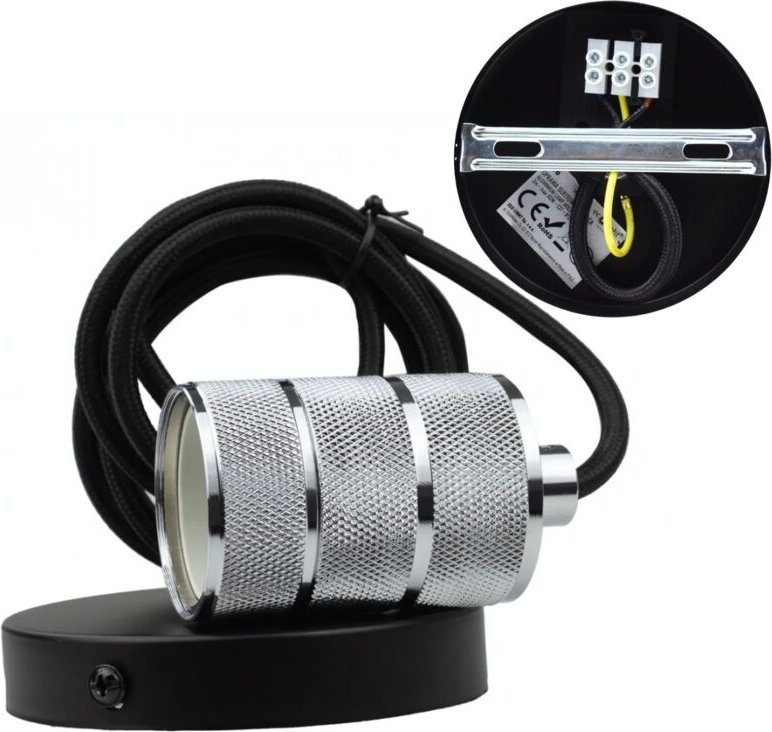 Pendelleuchte Dekorative E27 Fassung Chrom schwarzes Kabel Loft