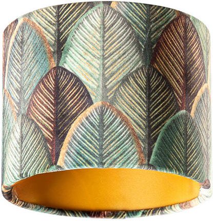 Samtlampenschirm mit Blattdesign und goldener Innenseite 18/18/14