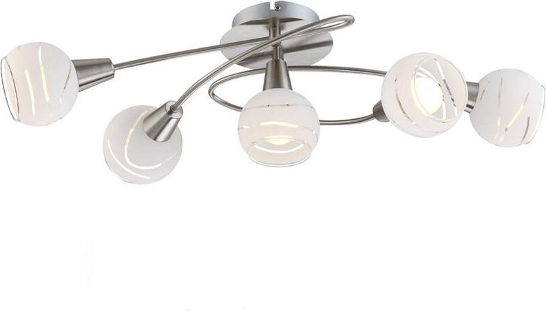 Deckenleuchte ELLIOTT 5-flammig, Glasschirme satiniert, Breite 62cm