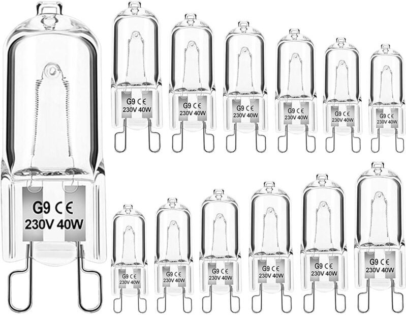Ersandy - Dimmbare G9-Halogen-Glühbirnen, 40 w, 230 v, warmweiß, für Mikrowelle, Backofen, Herd, Deckenleuchten, 12 Stüc...