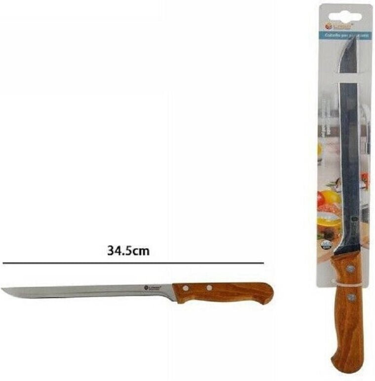 Trade Shop Traesio - Trade Shop - Schinkenmesser zum Schneiden von Küchenstahl mit Holzgriff, 34,5 cm -