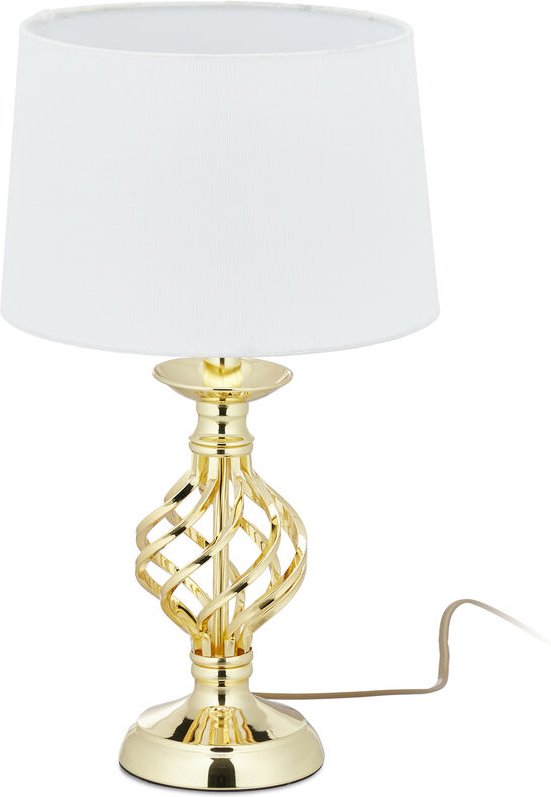 Tischlampe modern, Nachttischlampe Touch, 3 Stufen dimmbar, E14 Tischleuchte edel, HxD 43,5 x 25 cm, gold/weiß - Relaxda...
