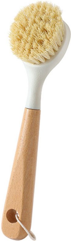 Spülbürste mit integriertem Schaber und Bambusgriff, Scheuerbürste zum Reinigen von Geschirr, Töpfen und Spülbecken, 1 S...